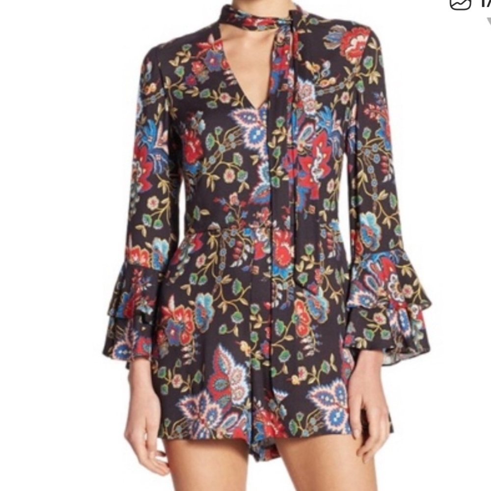 Alice + Olivia Gloria Tapestry Black Floral Romper